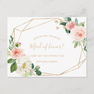 Greenery & Guld Geometric Elegant Maid of honor Inbjudan Vykort