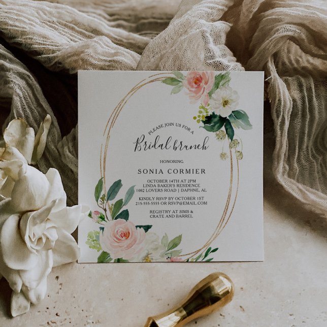 Greenery & Guld Geometric Elegant Möhippa Brunch Inbjudningar (Skapare uppladdad)