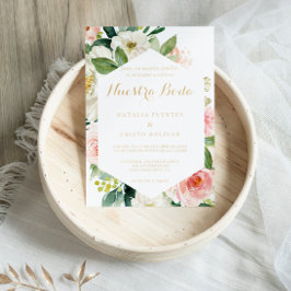 Greenery & Guld Geometric Elegant Spanska Bröllop Inbjudningar