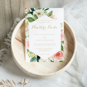 Greenery & Guld Geometric Elegant Spanska Bröllop Inbjudningar