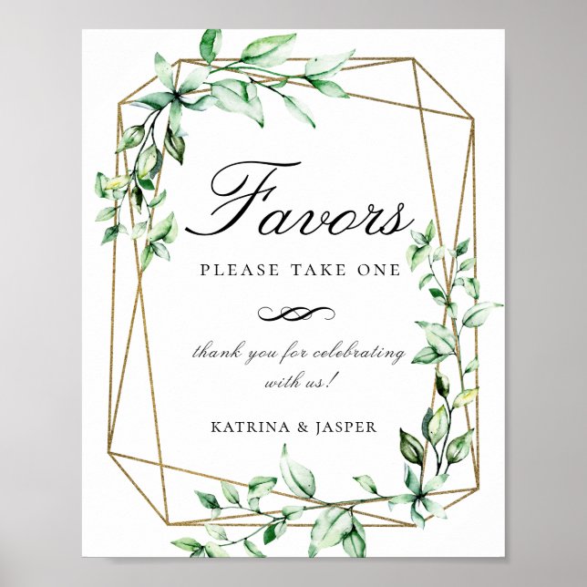 Greenery Guld Geometric Favor Bröllop-tecken Poster (Framsidan)