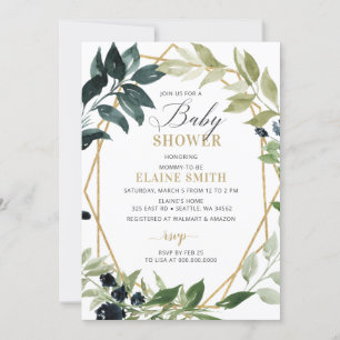 Greenery Guld Geometric Gender Neutral Baby Shower Inbjudningar