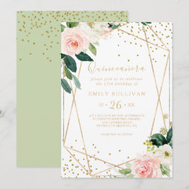 Greenery Guld Geometric Quinceañera Födelsedagsfes Inbjudningar