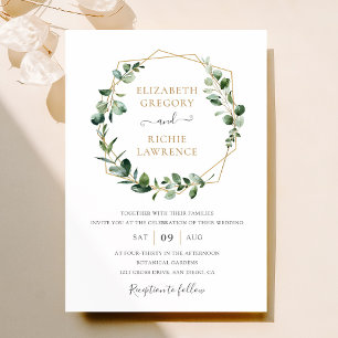 Greenery Guld Geometric Ram Elegant bröllop Inbjudningar