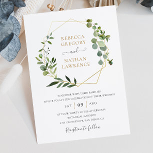 Greenery Guld Geometric Ram Elegant bröllop Inbjudningar