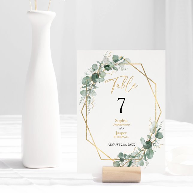 Greenery Guld Geometric Ram Simple Bröllop Bordsnummer (Skapare uppladdad)