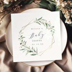Greenery Guld Geometric Rustic Baby Shower Napkins Pappersservett