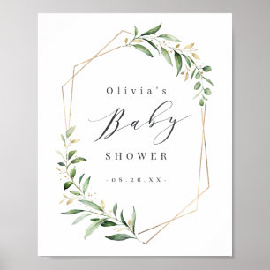 Greenery Guld Geometric Rustic Baby Shower Poster