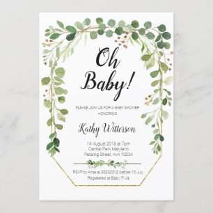 Greenery Guld Glitter Baby Shower Inbjudningar