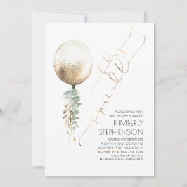 Greenery Guld Glitter Balloon Baby Sprinkle Inbjudningar