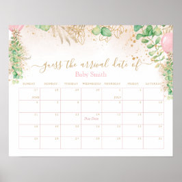 Greenery Guld Glitter Gissa Bebisens Ankomst Datum Poster