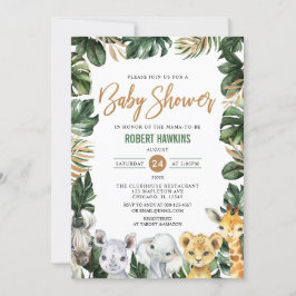 Greenery Guld Jungle Animals Safari Baby Shower in Inbjudningar