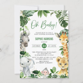 Greenery Guld Jungle Animals Safari Oh Baby Shower Inbjudningar