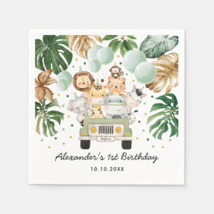 Greenery Guld Jungle Safari Animals Vild Birthday Pappersservett