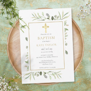 Greenery Guld Kor Baptism Christening Inbjudningar