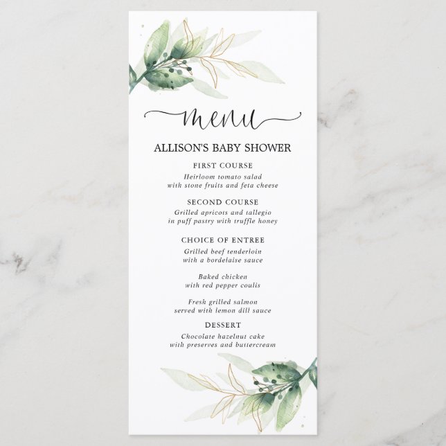 Greenery guld lämnar en enkel modern duschmeny program (Framsida)