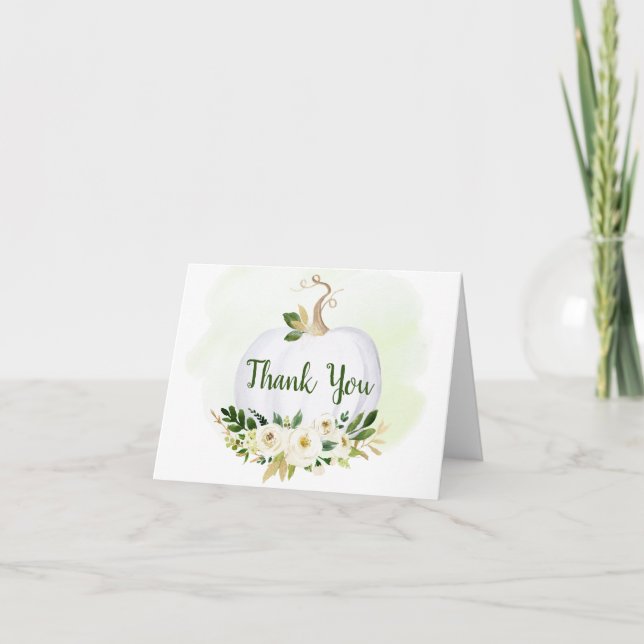 Greenery Guld Little Pumpkin Baby Shower Tack Kort (Framsida)