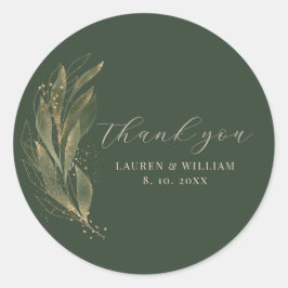 Greenery Guld Löv Bröllop Tack Runt Klistermärke