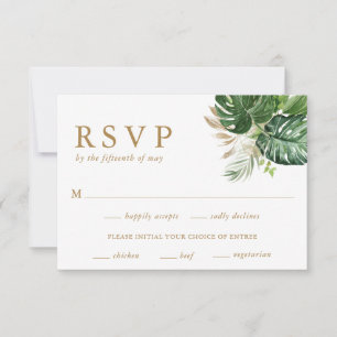 Greenery Guld Modern Tropical Bröllop OSA Kort