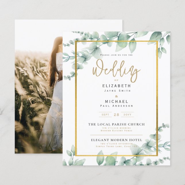 Greenery Guld PHOTO Wedding BUDGET (Fram/baksida)
