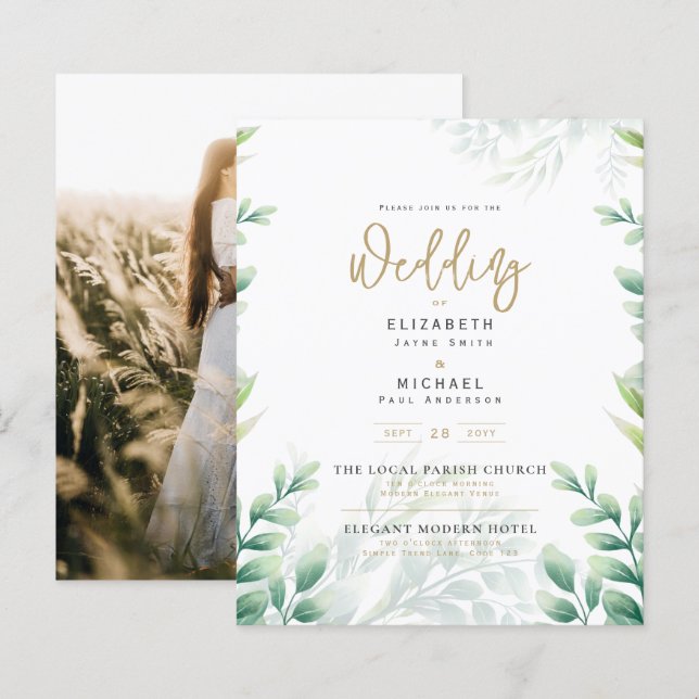Greenery Guld PHOTO Wedding BUDGET (Fram/baksida)