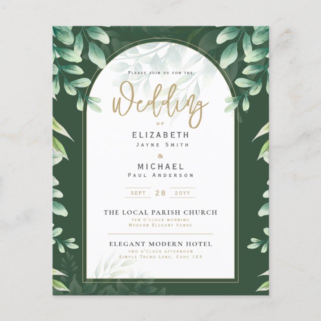 Greenery Guld PHOTO Wedding BUDGET Flyer (Framsidan)