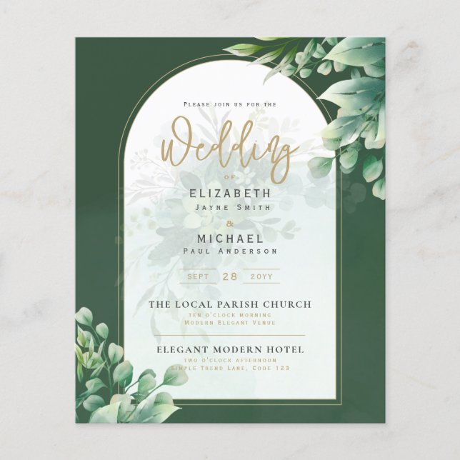 Greenery Guld PHOTO Wedding BUDGET Flyer (Framsidan)