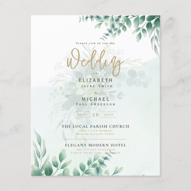 Greenery Guld PHOTO Wedding BUDGET Flygblad (Framsidan)