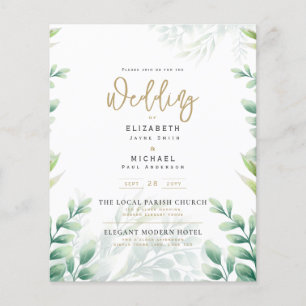 Greenery Guld PHOTO Wedding BUDGET Flygblad