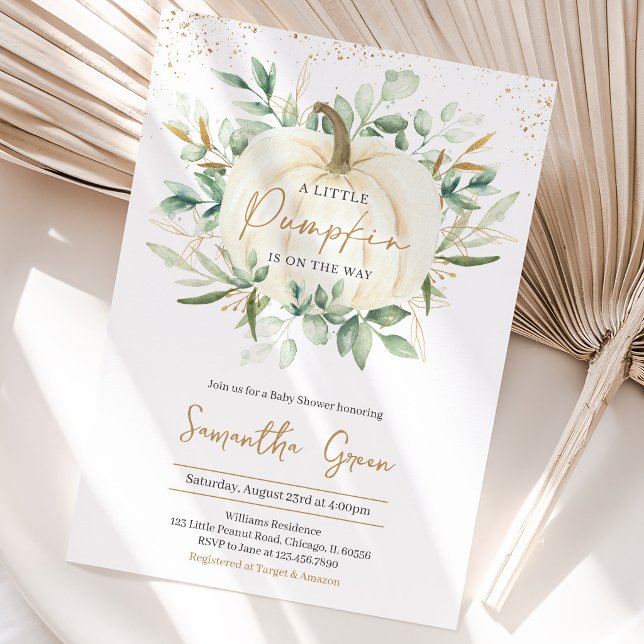 Greenery Guld Pumpa Baby Shower Inbjudningar (Skapare uppladdad)