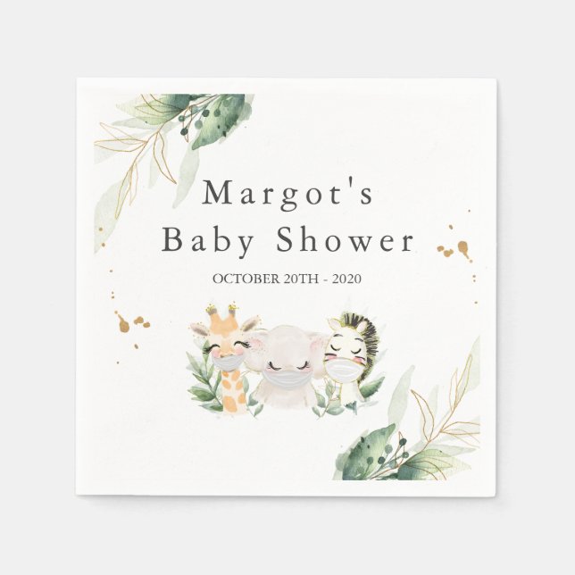 Greenery Guld Safari Animal Drive by Baby Shower Pappersservett (Framsidan)