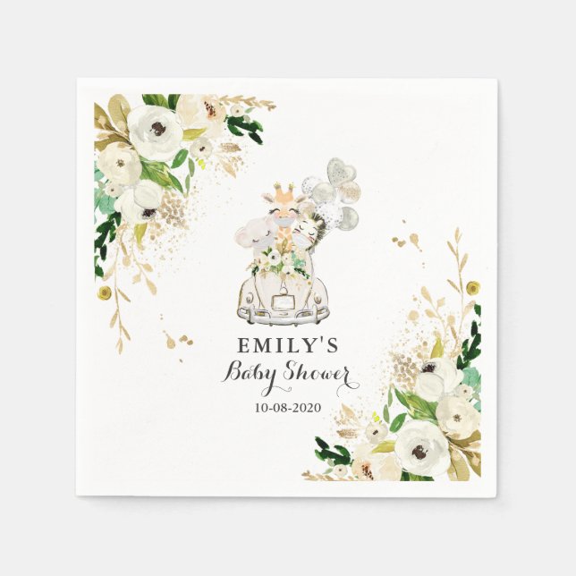 Greenery Guld Safari Animals kör med babyskor Pappersservett (Framsidan)