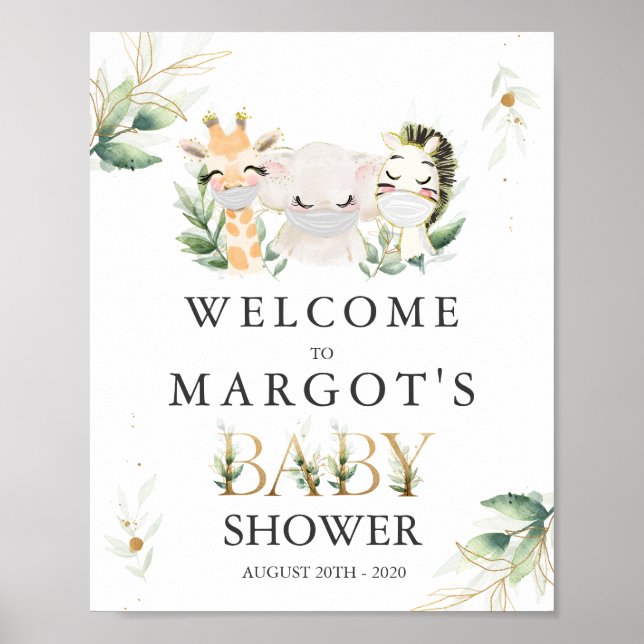 Greenery Guld Safari Animals kör med babyskor Poster (Framsidan)