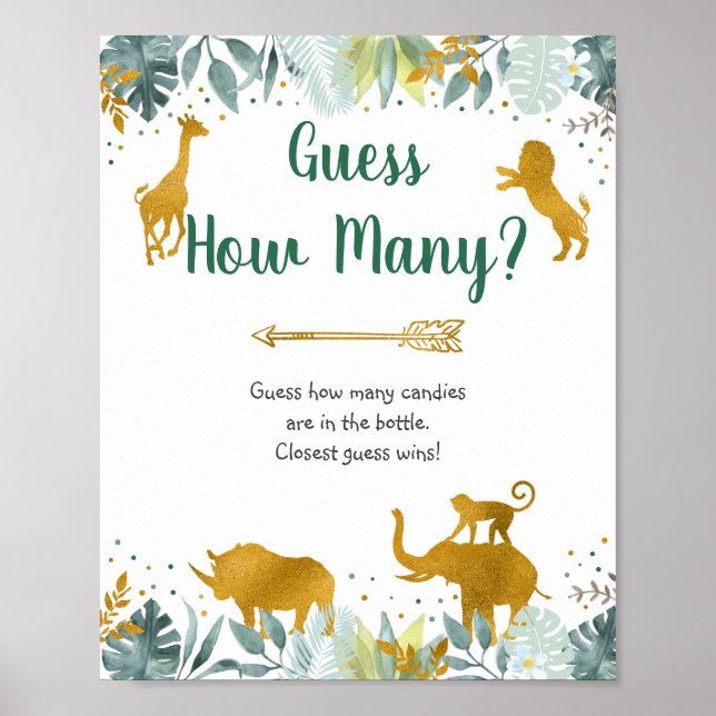 Greenery Guld Safari gissar hur många spelskyltar Poster (Framsidan)