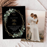 Greenery Guld Simple Black Monogram Photo Bröllop Inbjudningar<br><div class="desc">Den här lilla, svarta, monokulära guld-fotobröllopssymbolen har en enkel blandning och matchar koordineringen av stilar i svartvitt med delikat grönt inslag som tillför graverande blomning runt enkel sofistikerad typografi och underbart kalligrafiskt skript. Vattenfärgen eukalyptus och andra botaniska löv är vackert genomgående, med mörk emerald bleknande i en ombre effekt på...</div>