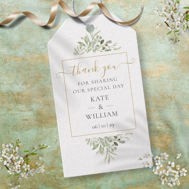 Greenery Guld Skript Tack Bröllop Förmån Gåva Presentetikett (Greenery Gold Script Thank You Wedding Favor Gift Gift Tags)