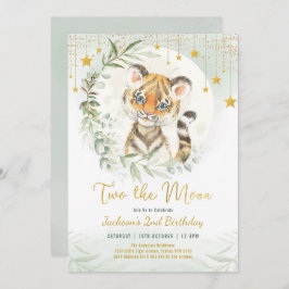 Greenery Guld Tiger 2 Måne 2:a födelsedagen Inbjudningar