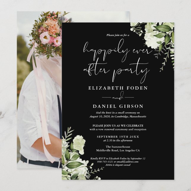 Greenery Happily Ever After Bröllopsflyktfotografi Inbjudningar (Fram/baksida)