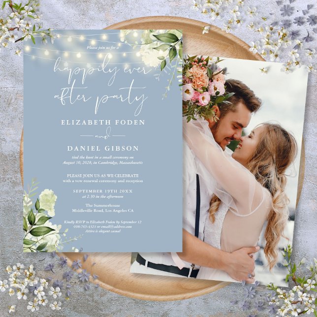 Greenery Happily Ever After Bröllopsflyktfotografi Inbjudningar (Greenery Happily Ever After Eloped Wedding Photo Invitation)