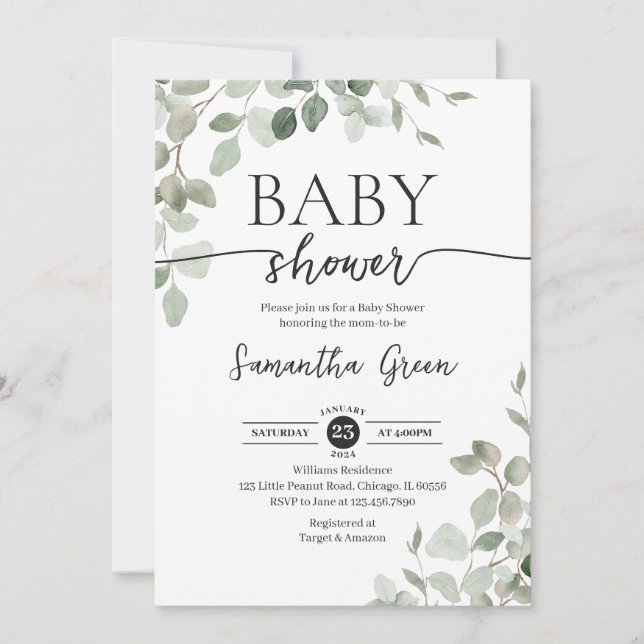 Greenery Hej Baby Baby Shower Inbjudningar (Framsida)
