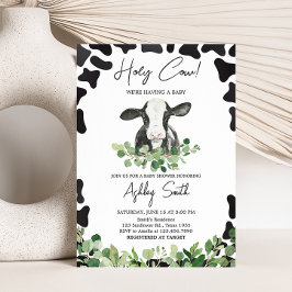 Greenery Heliga Cow Baby Shower Inbjudningar
