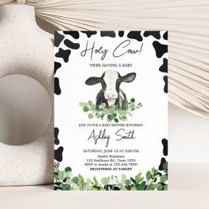 Greenery Heliga Cow Baby Shower Inbjudningar