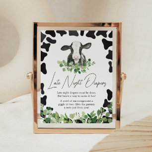 Greenery Heliga Cow Baby Shower Late Night Diaper Poster