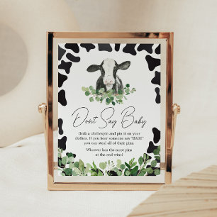 Greenery Heliga Cow Baby Shower Säg inte Baby Poster