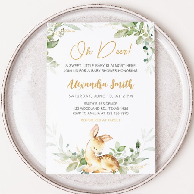 Greenery Hjort Baby Shower Inbjudningar (Woodland Greenery Deer Baby Shower Invitation)
