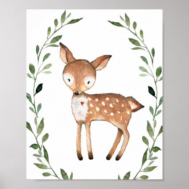 Greenery Hjort Woodland Animals Nursery Wall Art Poster (Framsidan)