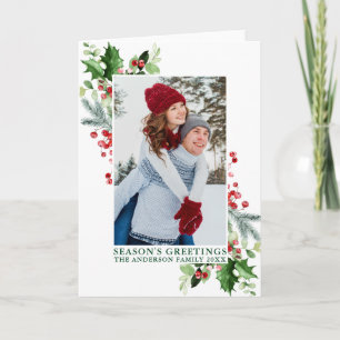 Greenery Holly Season Greetings Fold Helgkort
