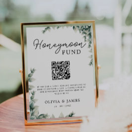 Greenery Honeymoon Fund QR Code Sign, Bröllop Inbjudningar