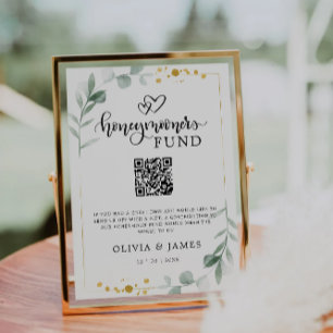 Greenery Honeymoon Fund QR Code Sign, Bröllop Inbjudningar