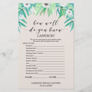 Greenery "How well do you know the Bride Game"